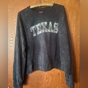 Rock & Roll Denim Texas Graphic Black Cropped Sweatshirt